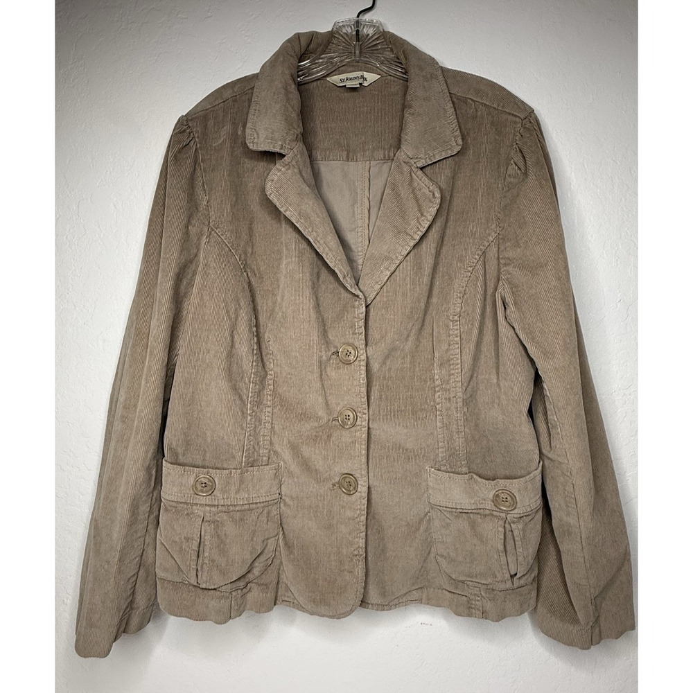 Vintage St. John's‎ Bay Blazer Womens Size XL Tan Corduroy Jacket Retro Career